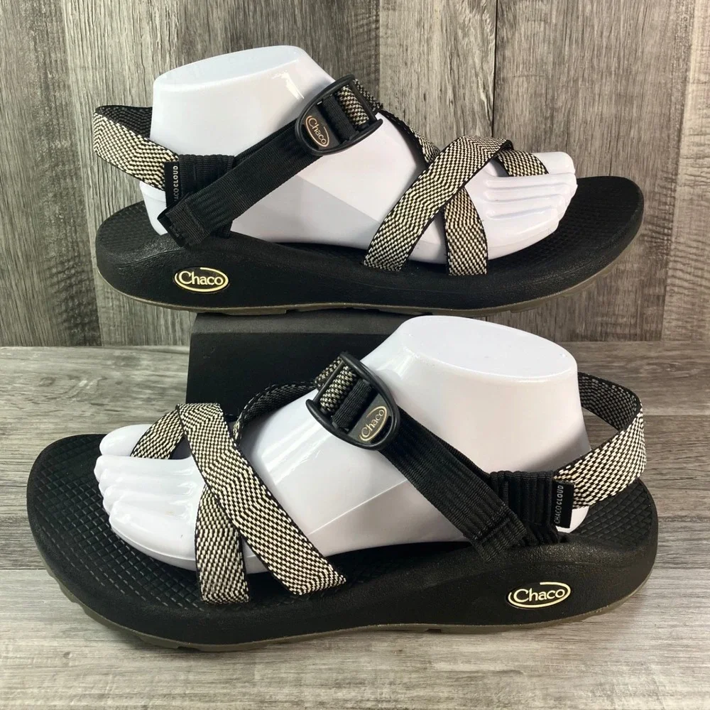 Chaco Z/Cloud 2 Womens 11 Black White Patterned Toe Loop Sandals JCH107966